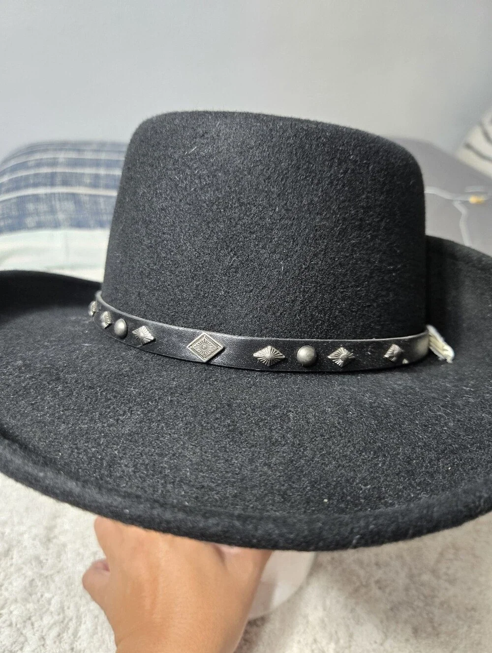 Conner Handmade Pirate Hat With Feather Sz Medium Black